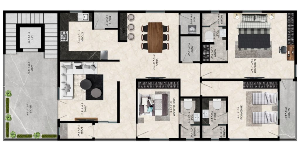 Floor Plan of Surya paradise Sheelanagar by Simhadri Homes